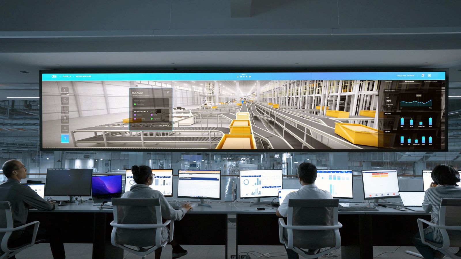 Election intelligence monitoring control room with analysts and screens